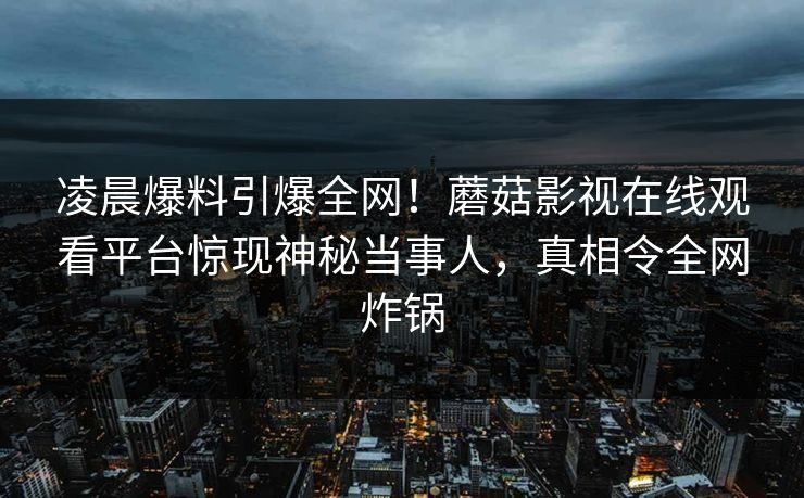 凌晨爆料引爆全网！蘑菇影视在线观看平台惊现神秘当事人，真相令全网炸锅