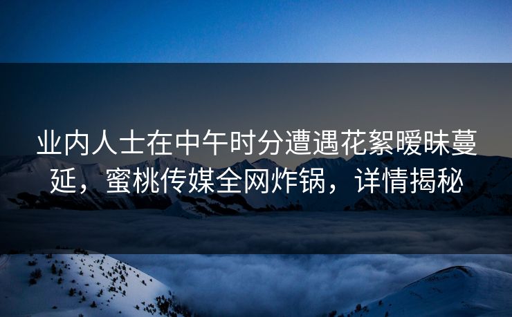 业内人士在中午时分遭遇花絮暧昧蔓延，蜜桃传媒全网炸锅，详情揭秘