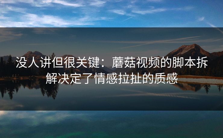 没人讲但很关键：蘑菇视频的脚本拆解决定了情感拉扯的质感