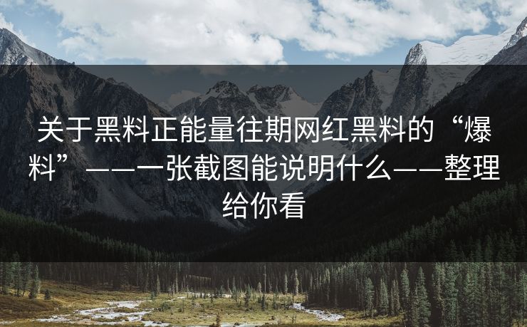 关于黑料正能量往期网红黑料的“爆料”——一张截图能说明什么——整理给你看